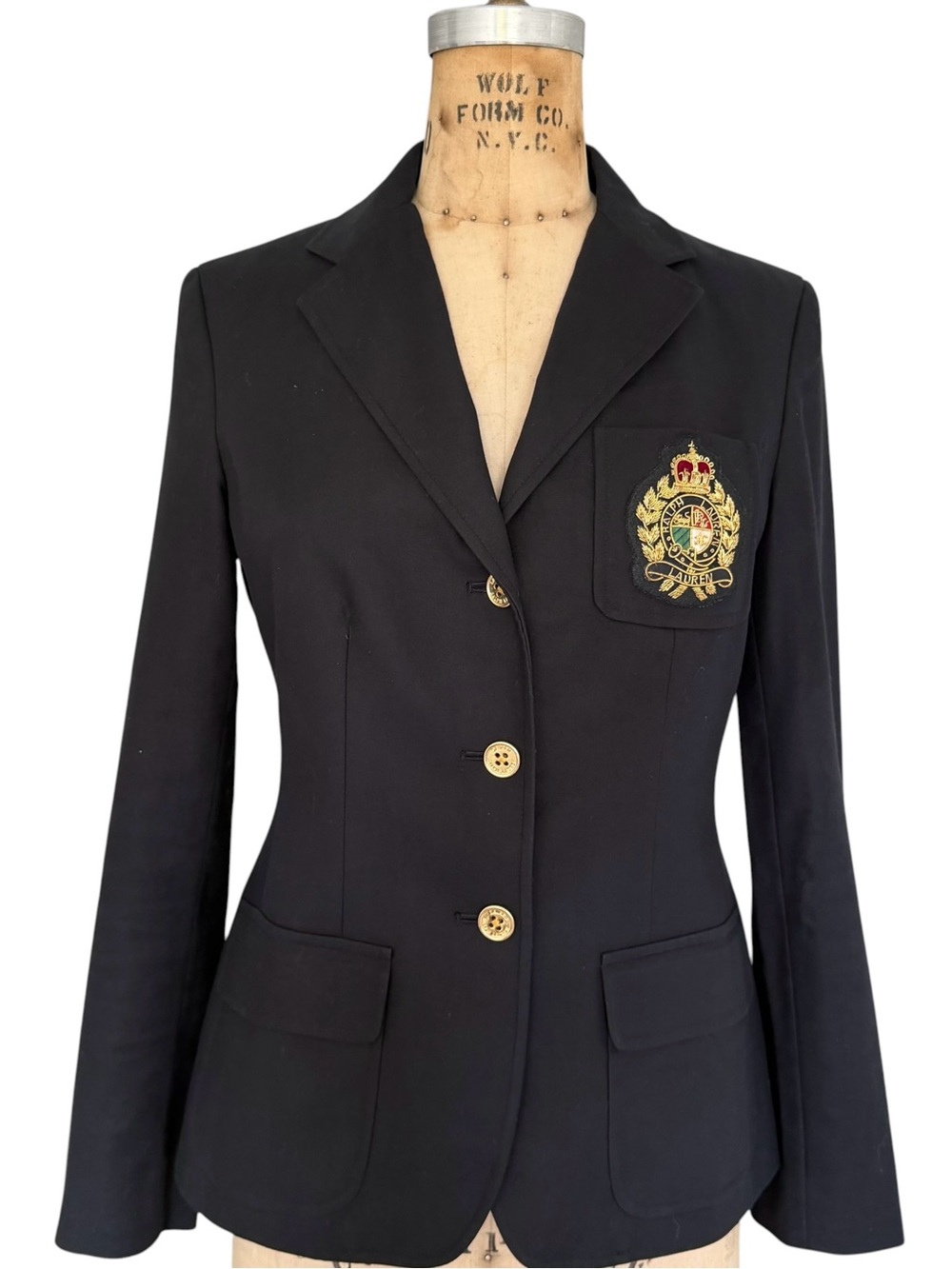 Lauren Ralph Lauren Black Crest Blazer Gold Buttons Size 2